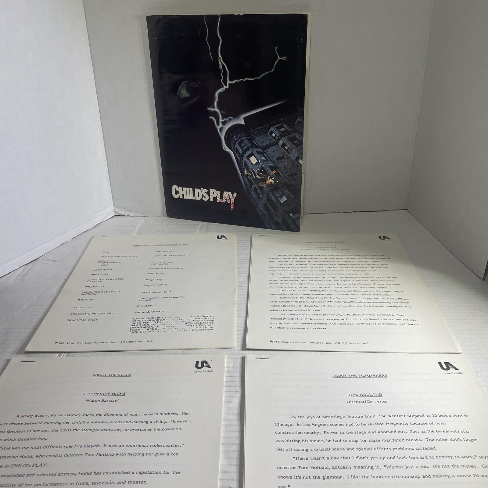 CHILD’S PLAY Press Kit Folder No Photos Prod. Info United Artists 1988 VTG VHTF