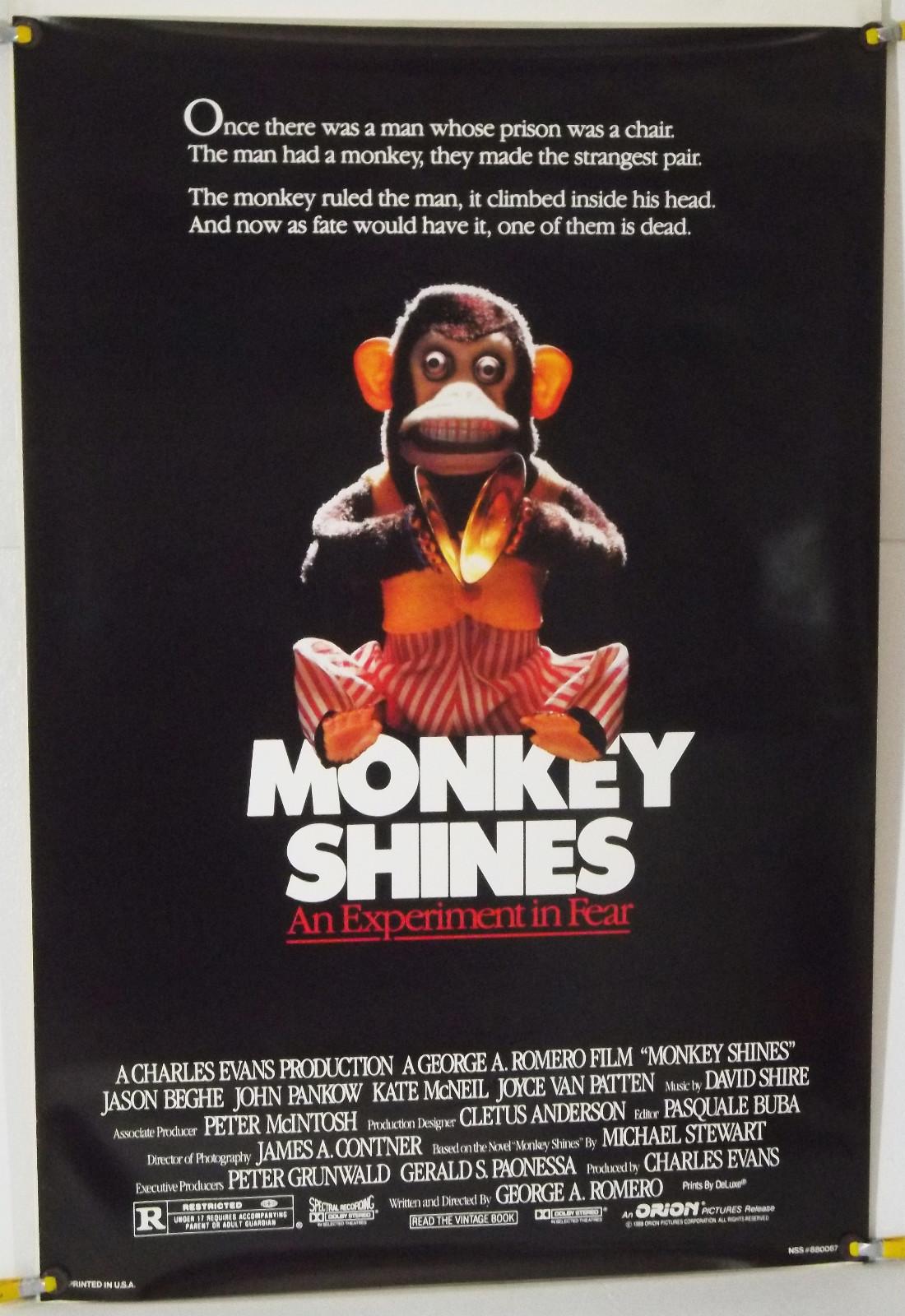 MONKEY SHINES ROLLED ORIGINAL ONE SHEET MOVIE POSTER GEORGE ROMERO (1988)