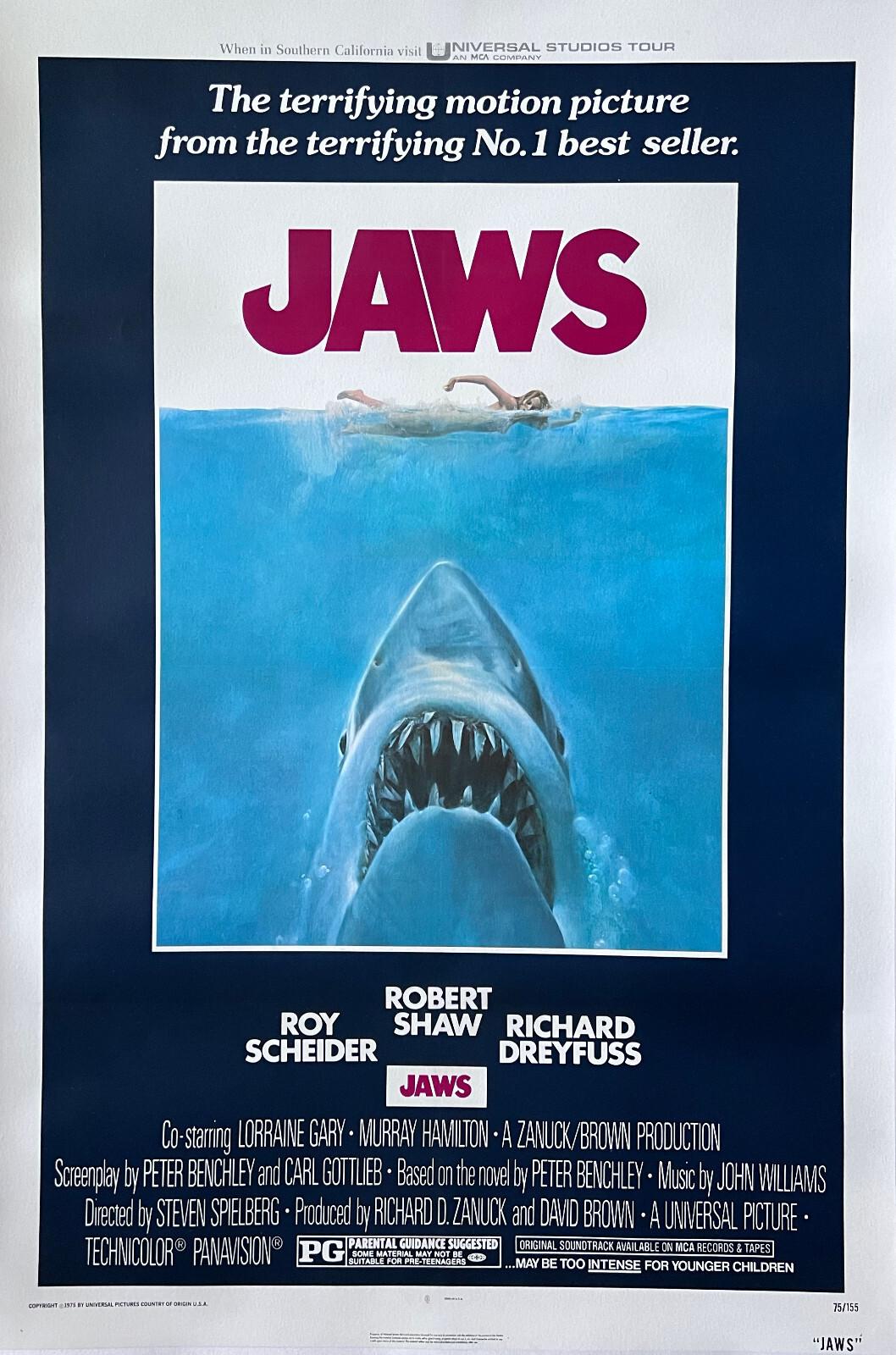 JAWS - 1975 ORIGINAL LINEN BACKED ONE SHEET MOVIE POSTER - ICONIC PERFECTION!