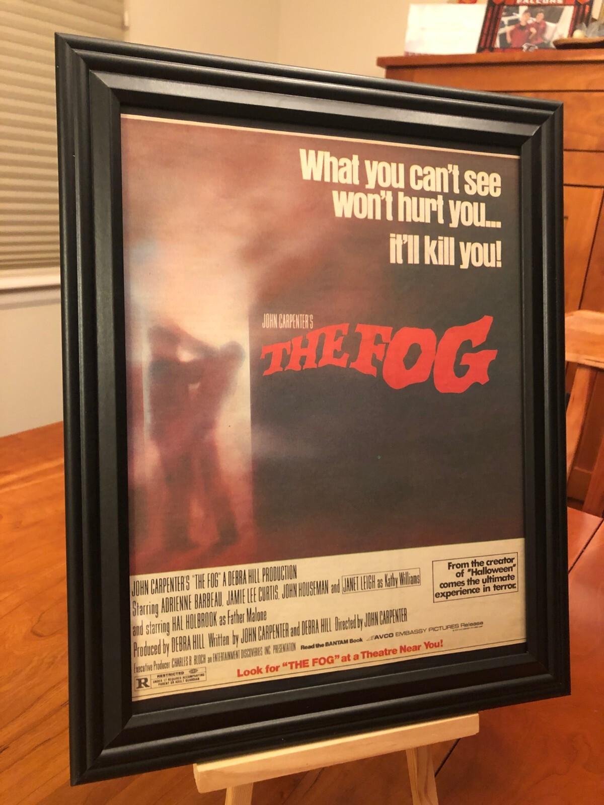 BIG 10x13 FRAMED ORIGINAL & RARE JOHN CARPENTER'S "THE FOG" 1980 HORROR MOVIE AD