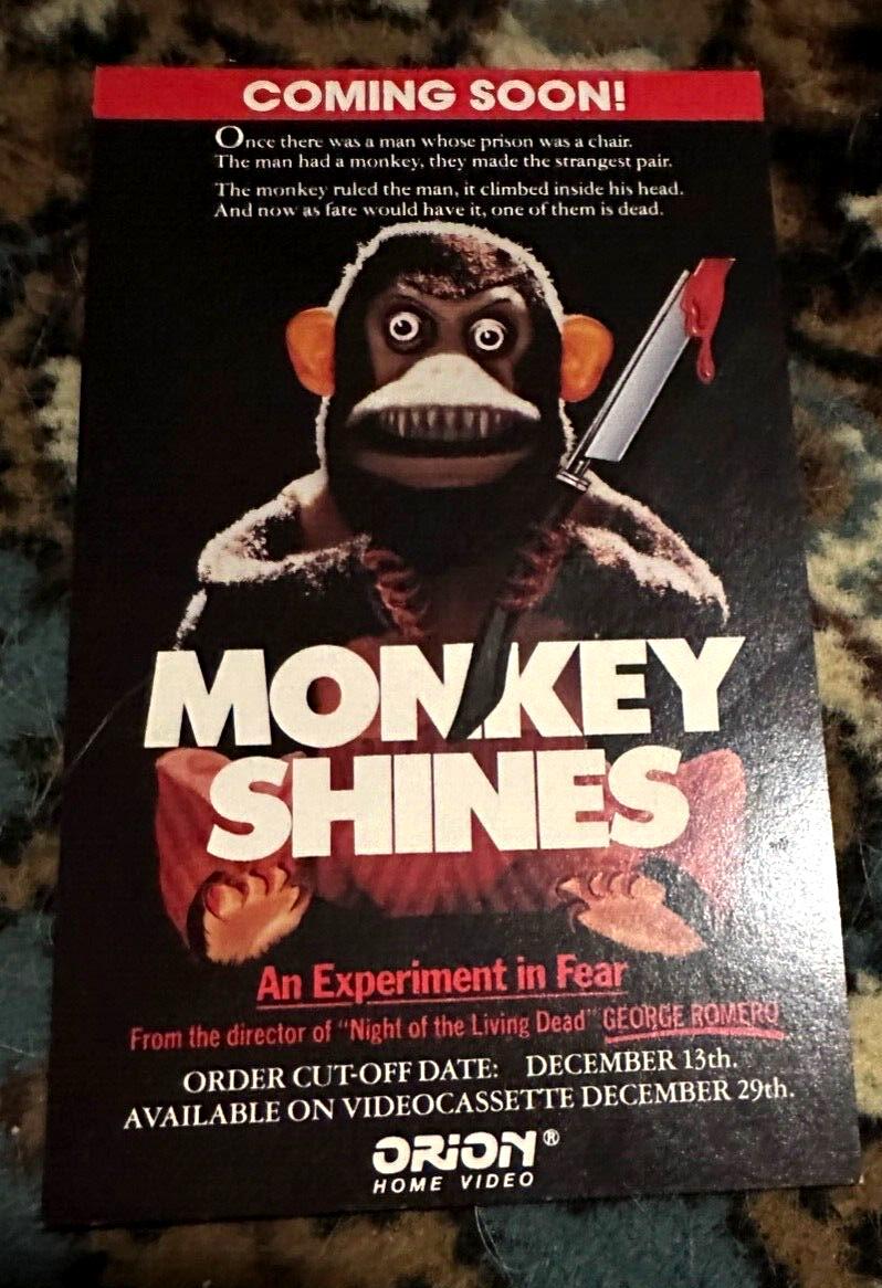 MONKEY SHINES  ORIGINAL MOVIE PROMO CARD FLIER 1988 RARE