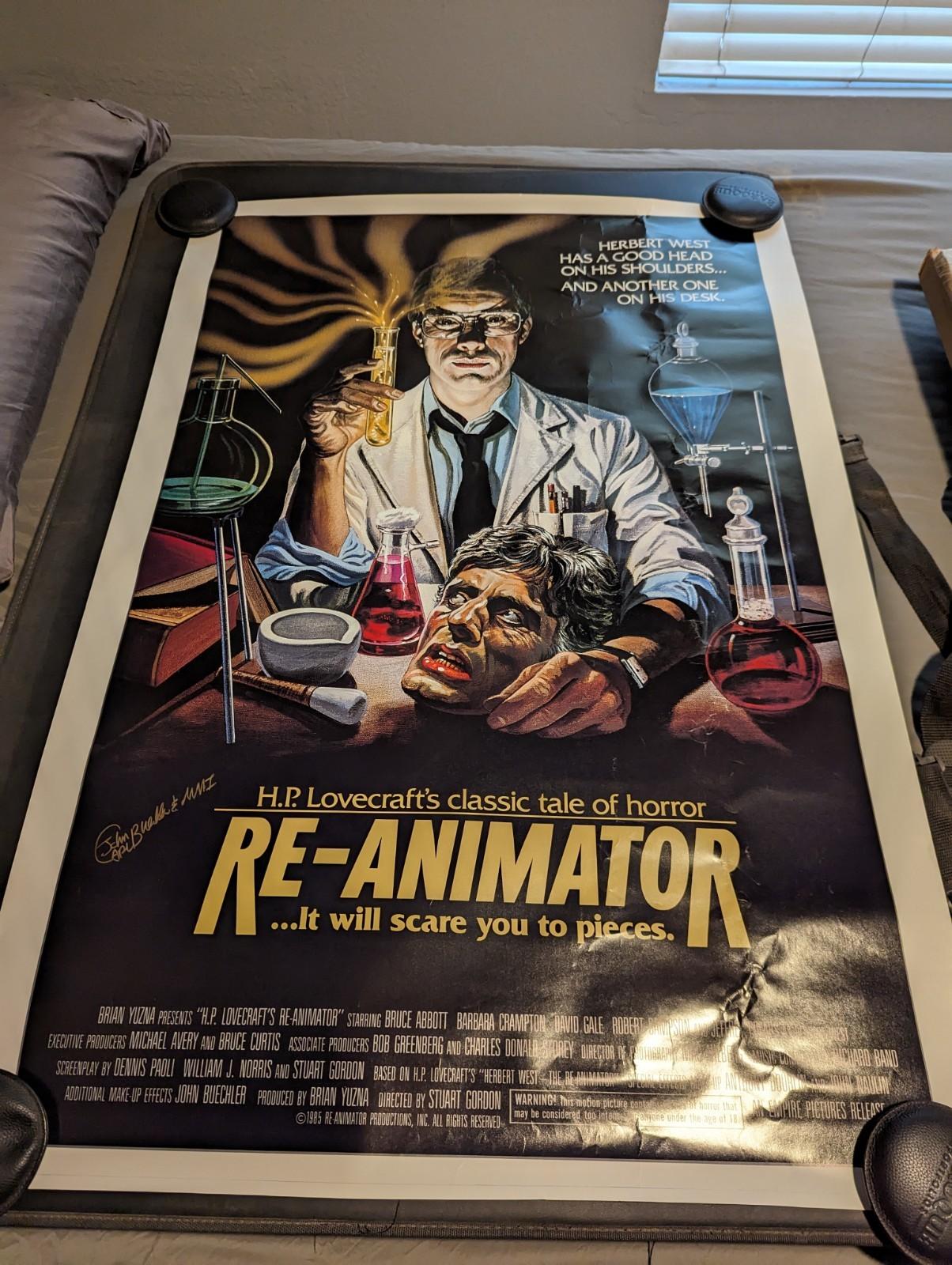 RE-ANIMATOR (1985) ORIGINAL MOVIE POSTER Signed by John Carl Buechler 27x41
