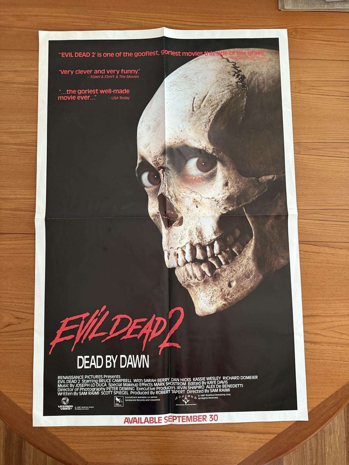 Vintage Original  EVIL DEAD II (1987) 27x41 MOVIE POSTER  Folded Horror