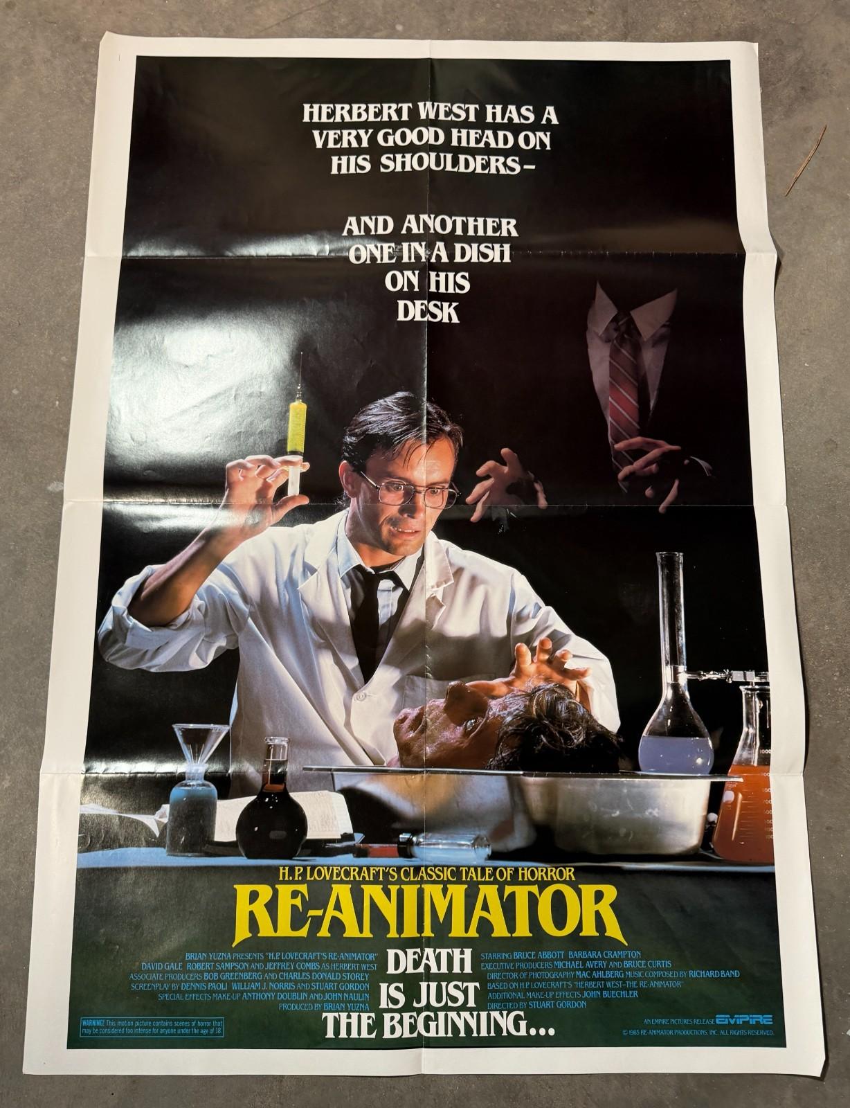 Re-Animator (1985) Original 1 Sheet Movie Poster 27x41 Unrated Horror Lovecraft