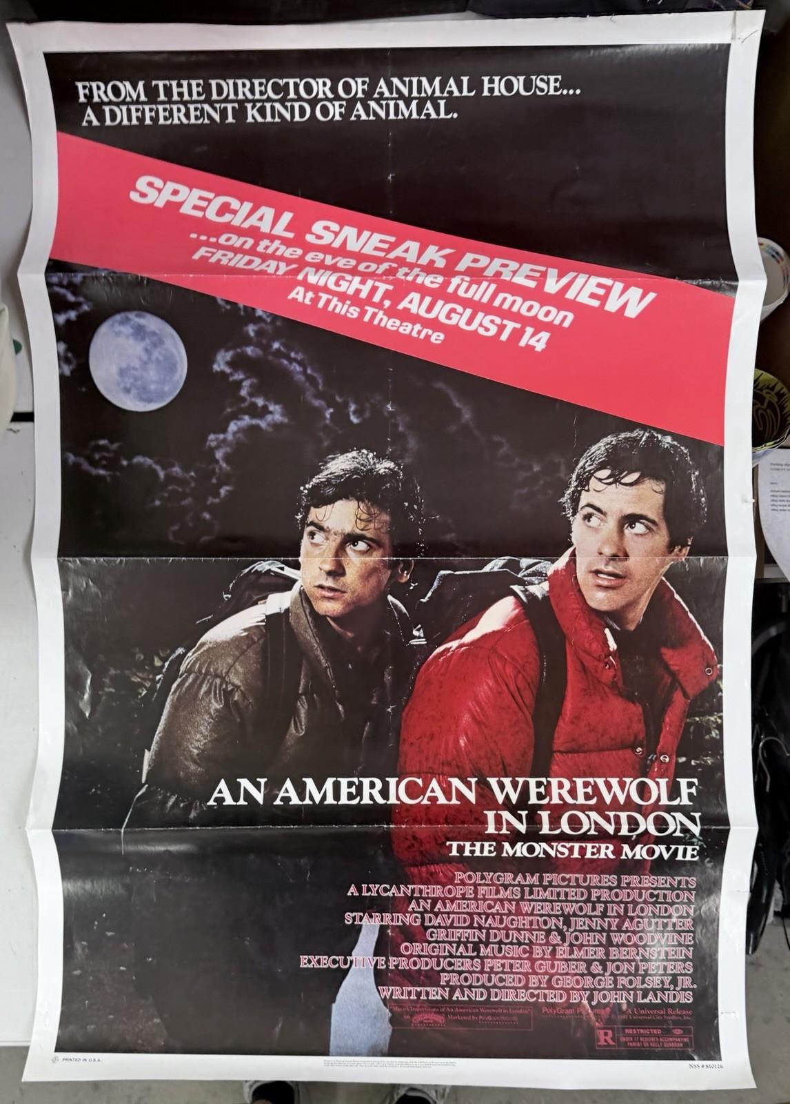 Rare Original AN AMERICAN WEREWOLF IN LONDON 27"x41" Sneak Preview Poster 810126