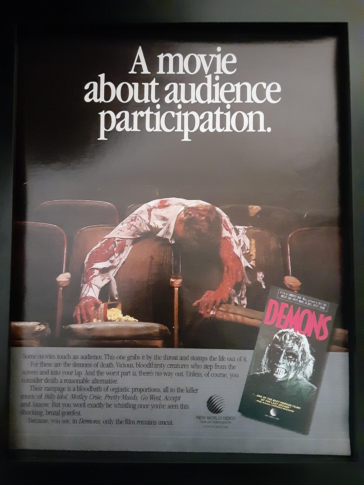 Demons Rare Original VHS Promo Poster Ad Framed!