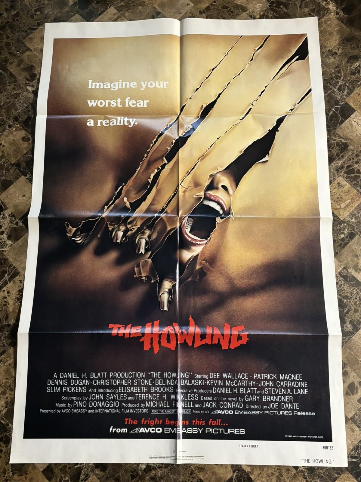 THE HOWLING 1981 ORIGINAL MOVIE POSTER 1SH RARE TEASER WEREWOLF HALLOWEEN BEAUTY