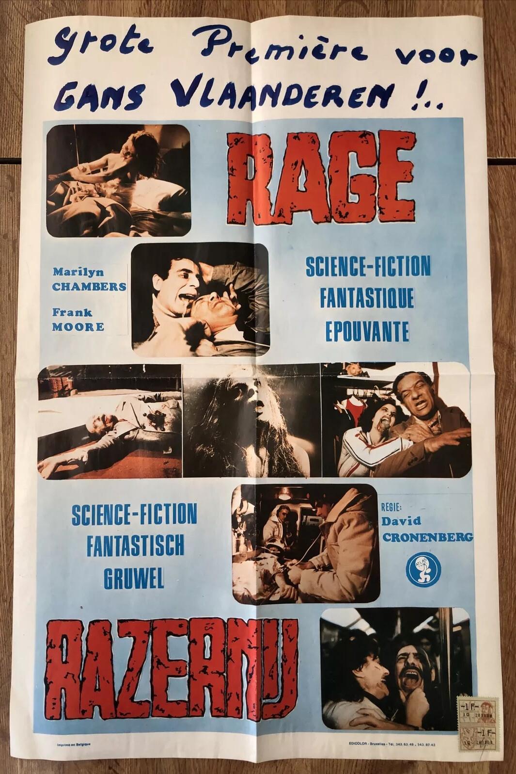 RAGE (Rabid, 1977, Canada, David Cronenberg) - Original Poster Belgium Premiere.