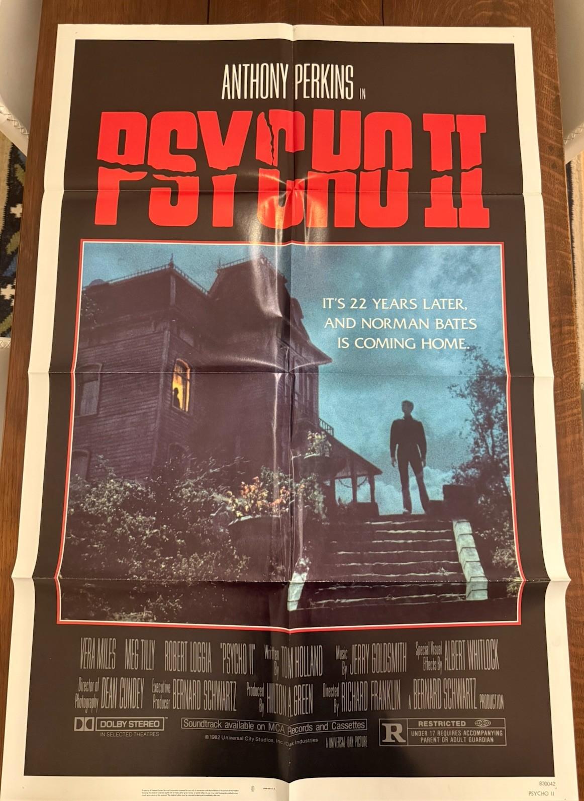 ANTHONY PERKINS 1983 PSYCHO II 2 Vintage Original  1 SHEET Movie Poster 27X41