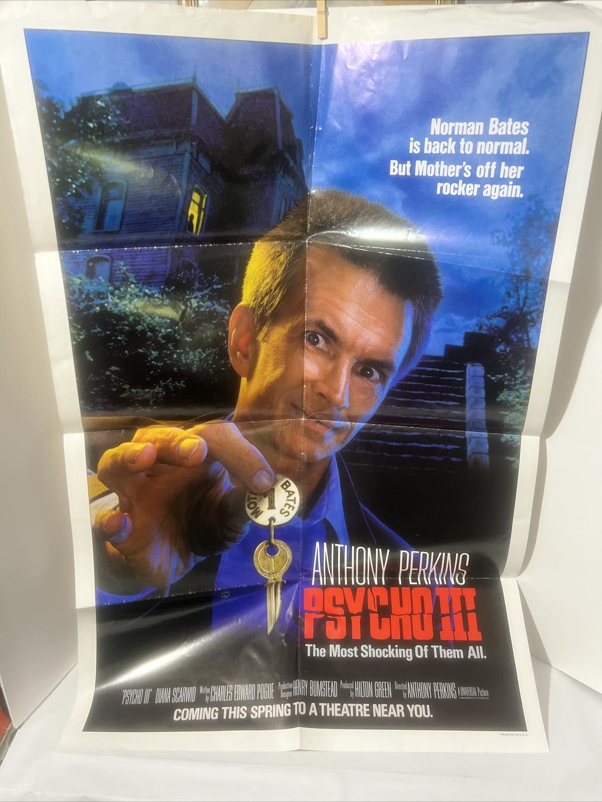 1986 “PSYCHO III” Original One Sheet Movie Poster, 27" X 41", Anthony Perkins