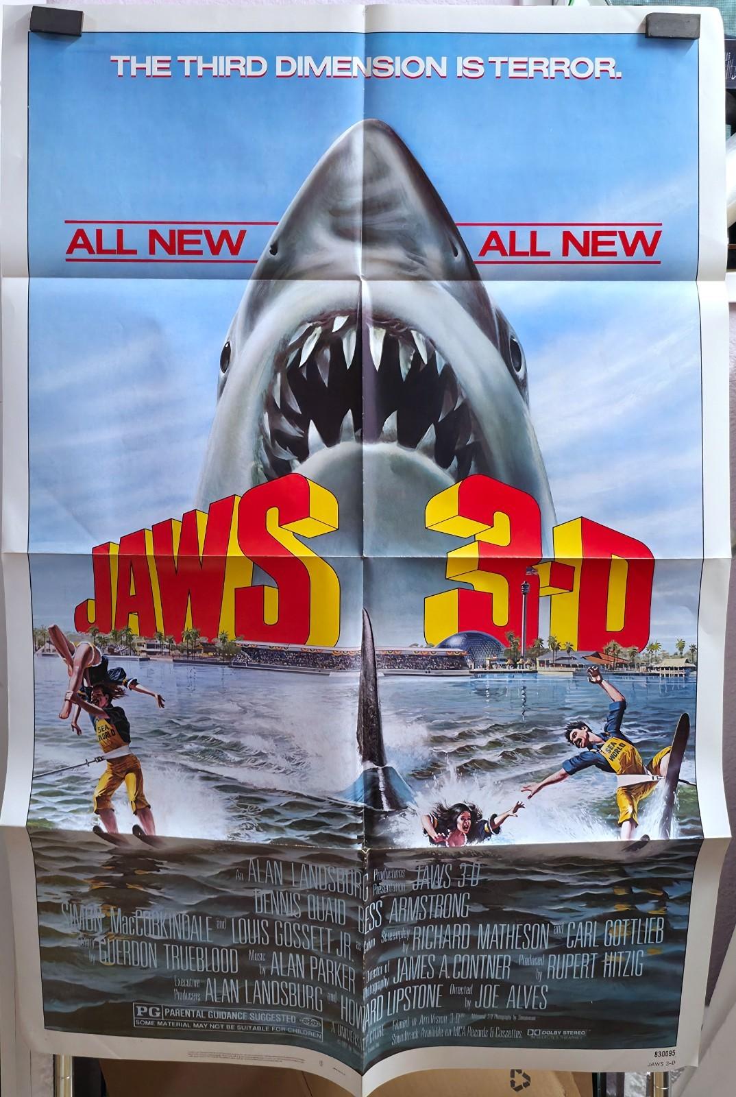 Original Theatrical Movie Poster for Jaws 3-D 1983 horror film Dennis Quad 27x41