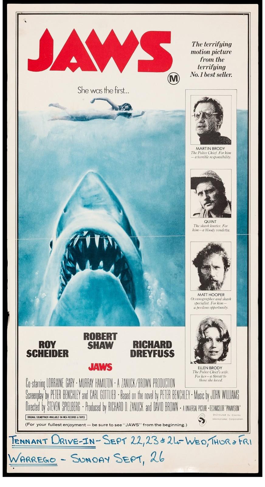 SCARCE ORIGINAL JAWS 1975 Australian Movie Poster Flat Folded RARE Horror Shark