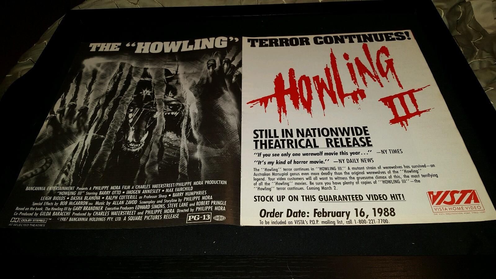 The Howling III Rare Original Promo Poster Ad Framed! 