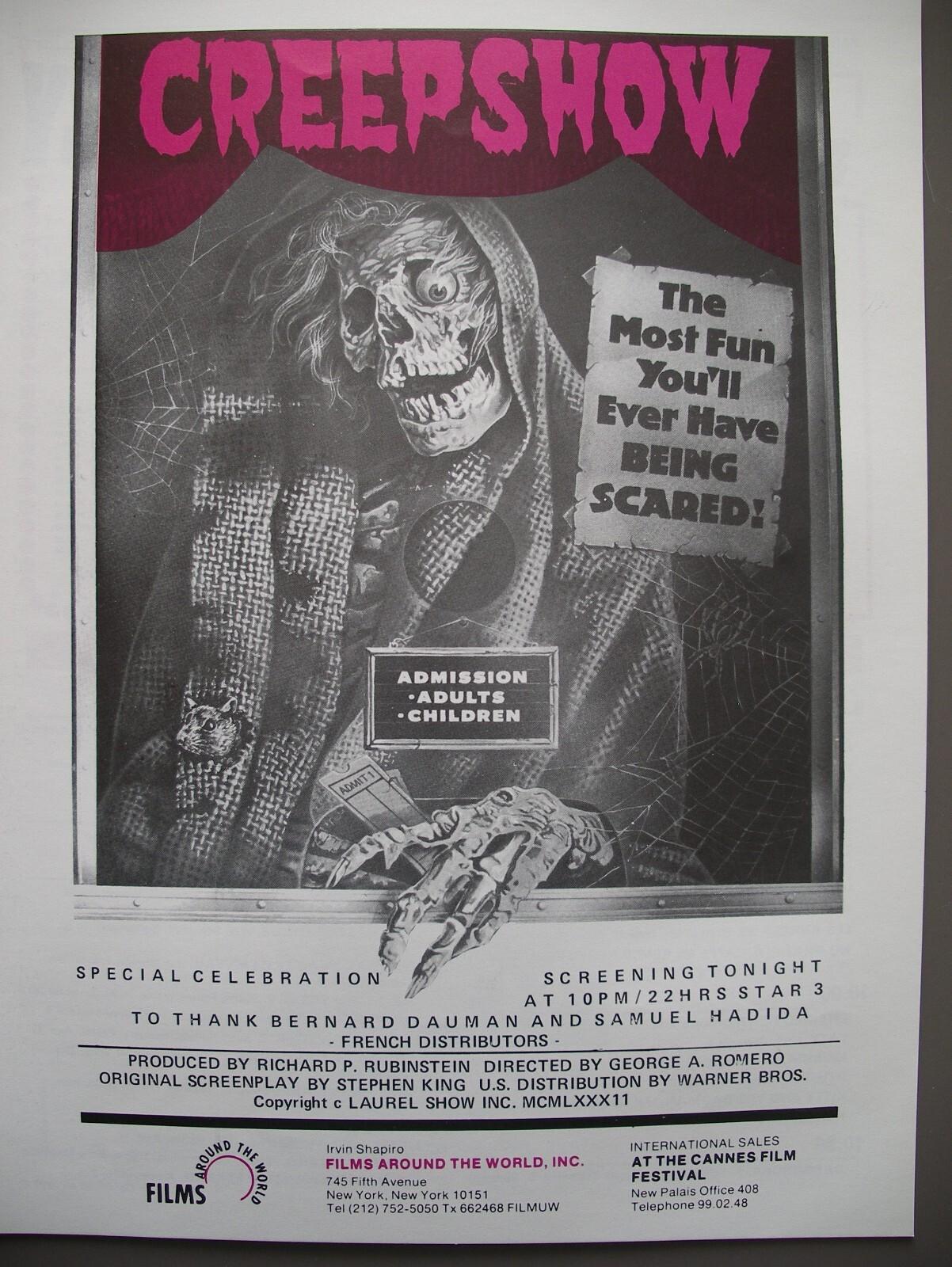 Creepshow 1983 worldwide promotion George A. Romero Stephen King RARE MODEL AD