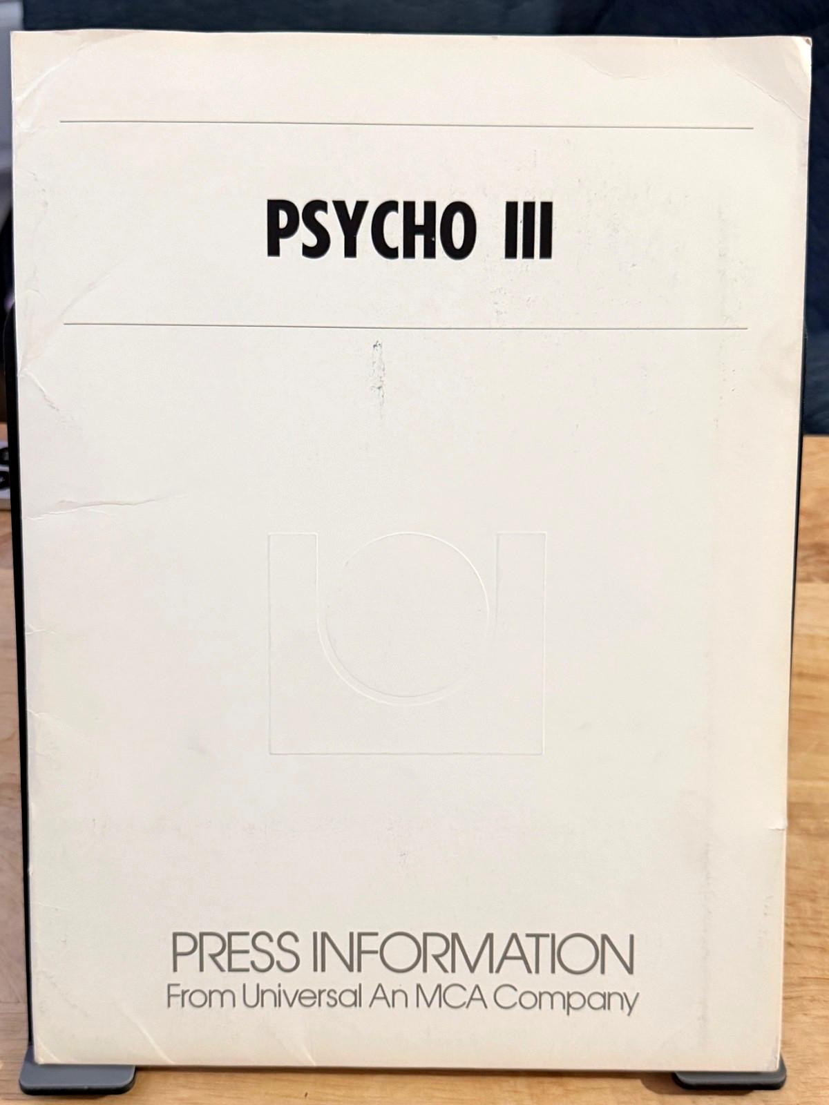 PSYCHO III 1986 Horror Movie Press Kit - Folder & 6 B&W Promo Photos