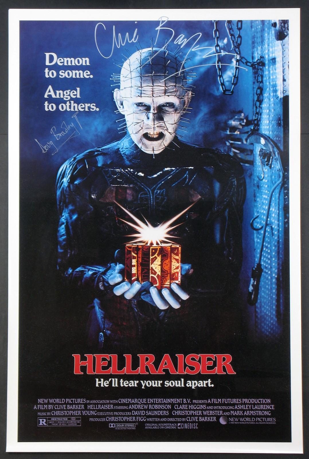 HELLRAISER CLIVE BARKER HORROR SIGNED BARKER & BRADLEY 1987 1-SHEET ROLLED