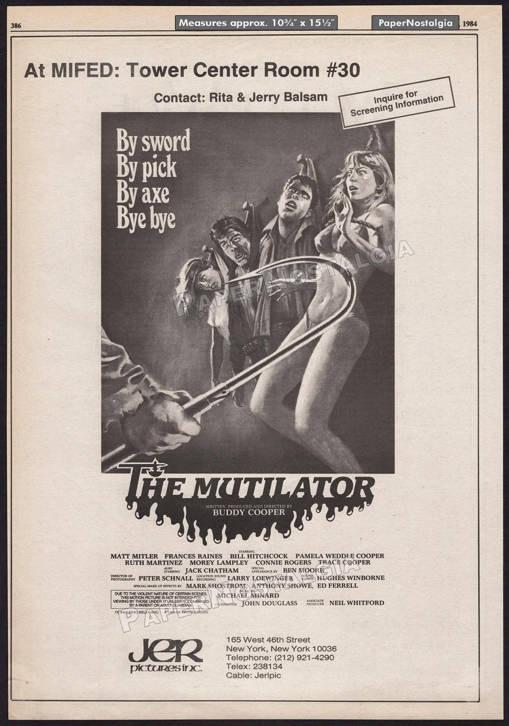 THE MUTILATOR – Original 1984 Trade AD / poster – Matt Mitler – Buddy Cooper