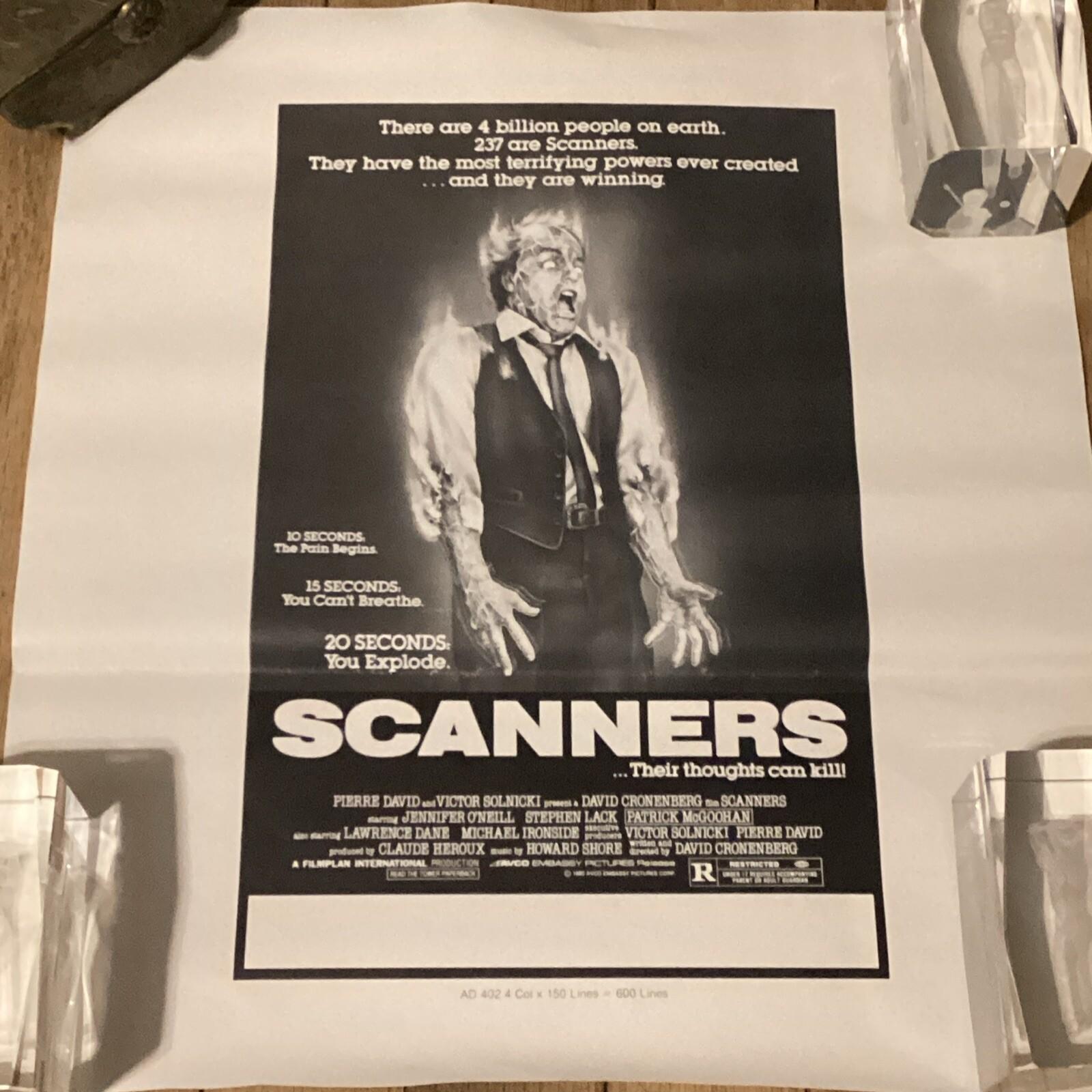 Original 1981 Scanners 13.5X12” Horror Movie Newspaper Slick Advertisement