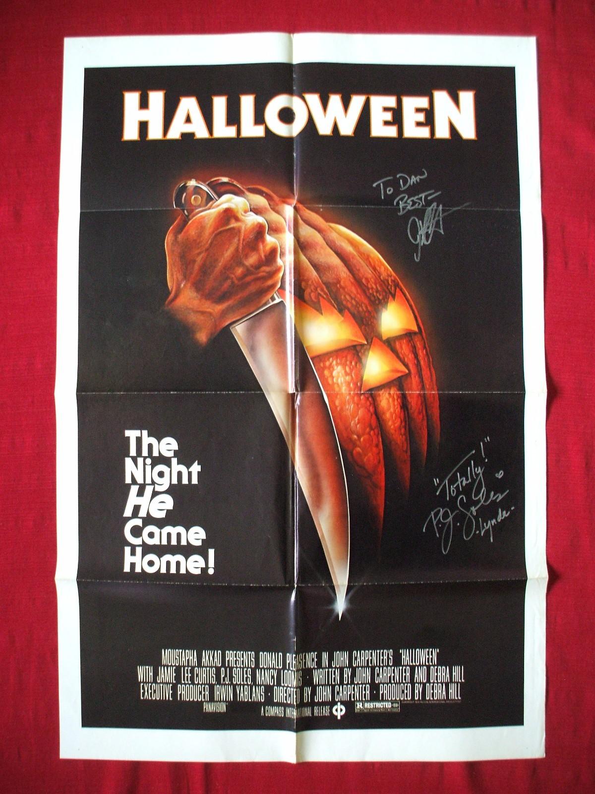 HALLOWEEN * 1978 ORIGINAL MOVIE POSTER 1SH JOHN CARPENTER & P.J. SOLES SIGNED