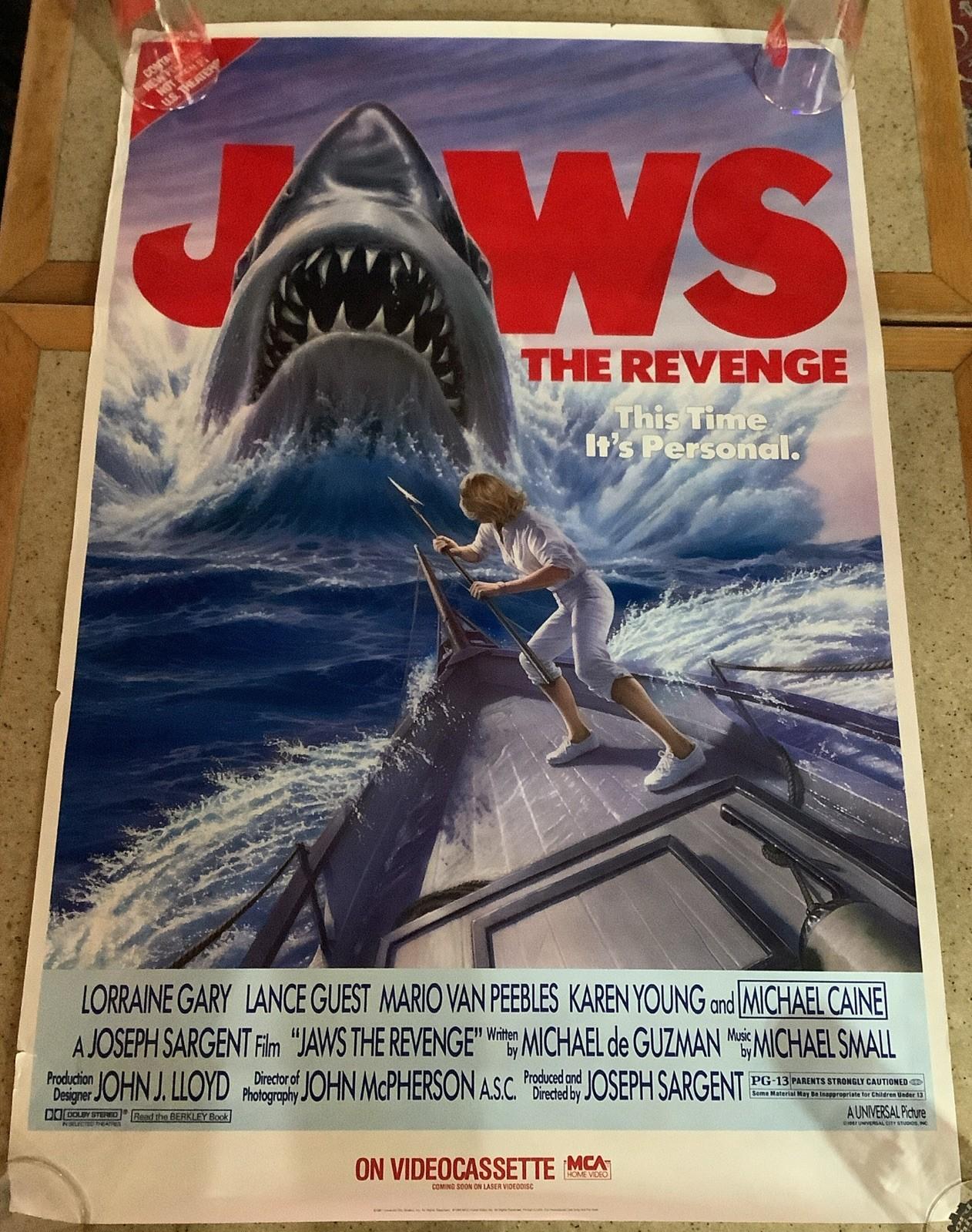 OG VINTAGE 1987 Jaws: The Revenge Videocassette Video Store Promo Poster 40x26”