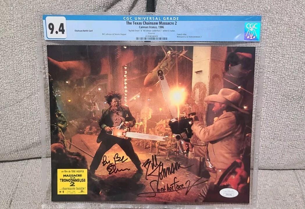 The Texas Chainsaw Massacre 2 French Lobby Card Bob Elmore Bill Johnson JSA CGC