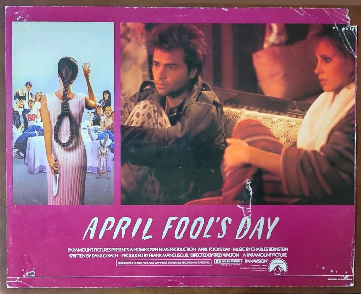 Clayton Rohner Leah Pinsent APRIL FOOL'S DAY original UK 1986 Lobby Card 6387 c