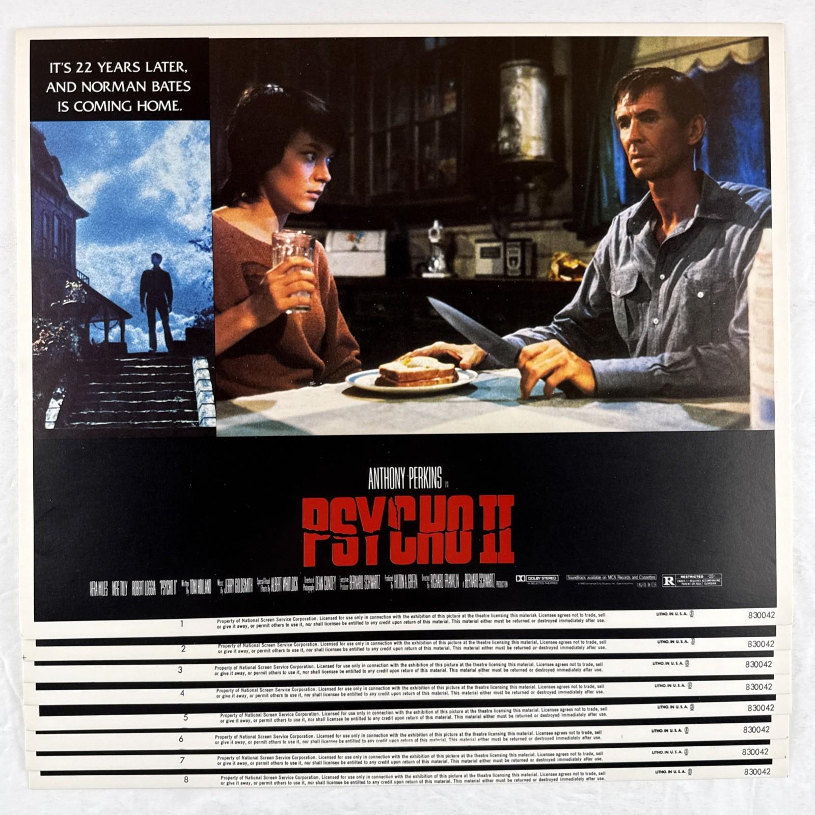 PSYCHO II Lobby Card Set of 8 (VeryFine+) 1983 Horror Movie Poster 28090