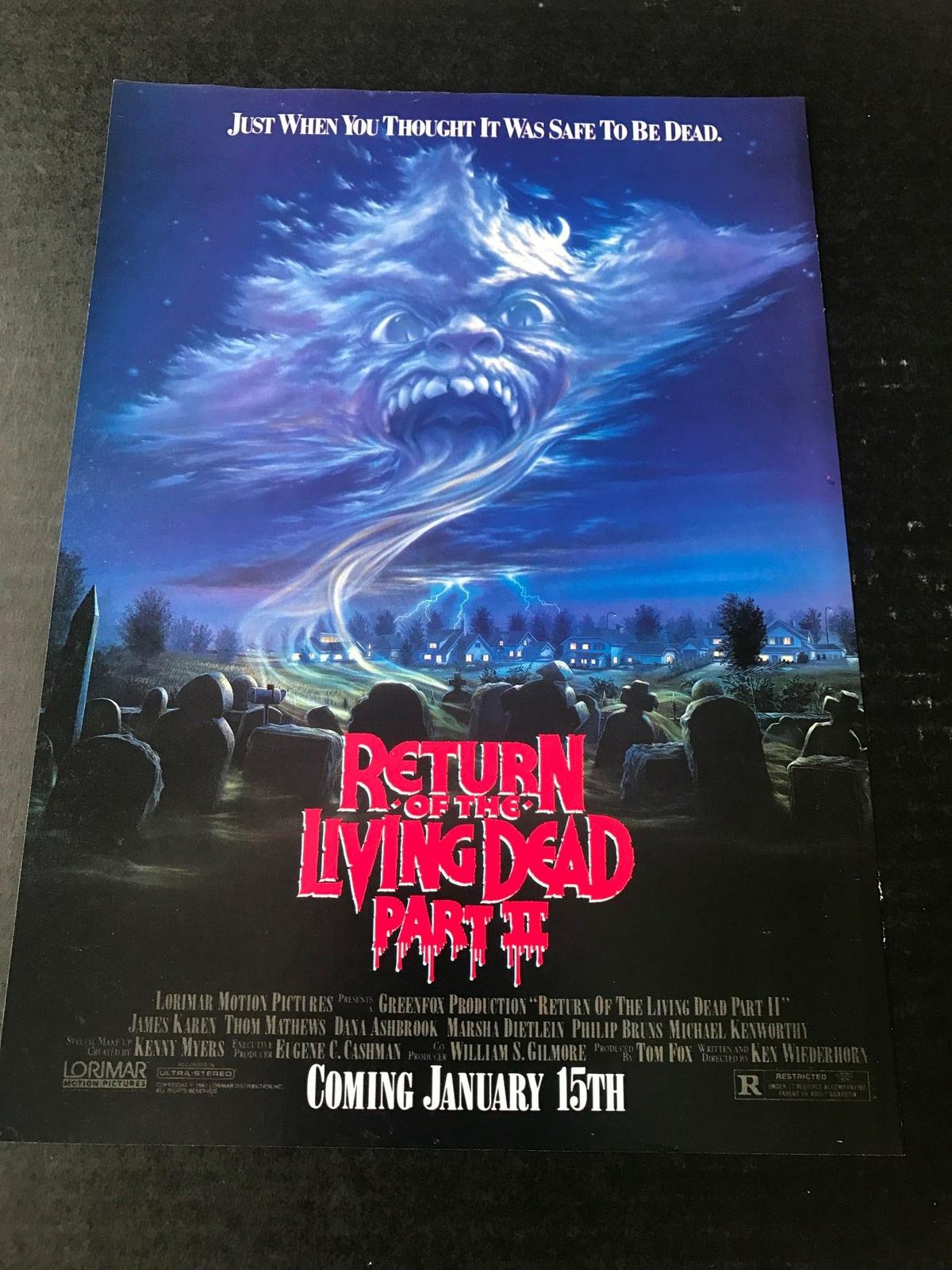 1988 VINTAGE 8X11 MOVIE PROMO PRINT Ad RETURN OF THE LIVING DEAD PART II ZOMBIES