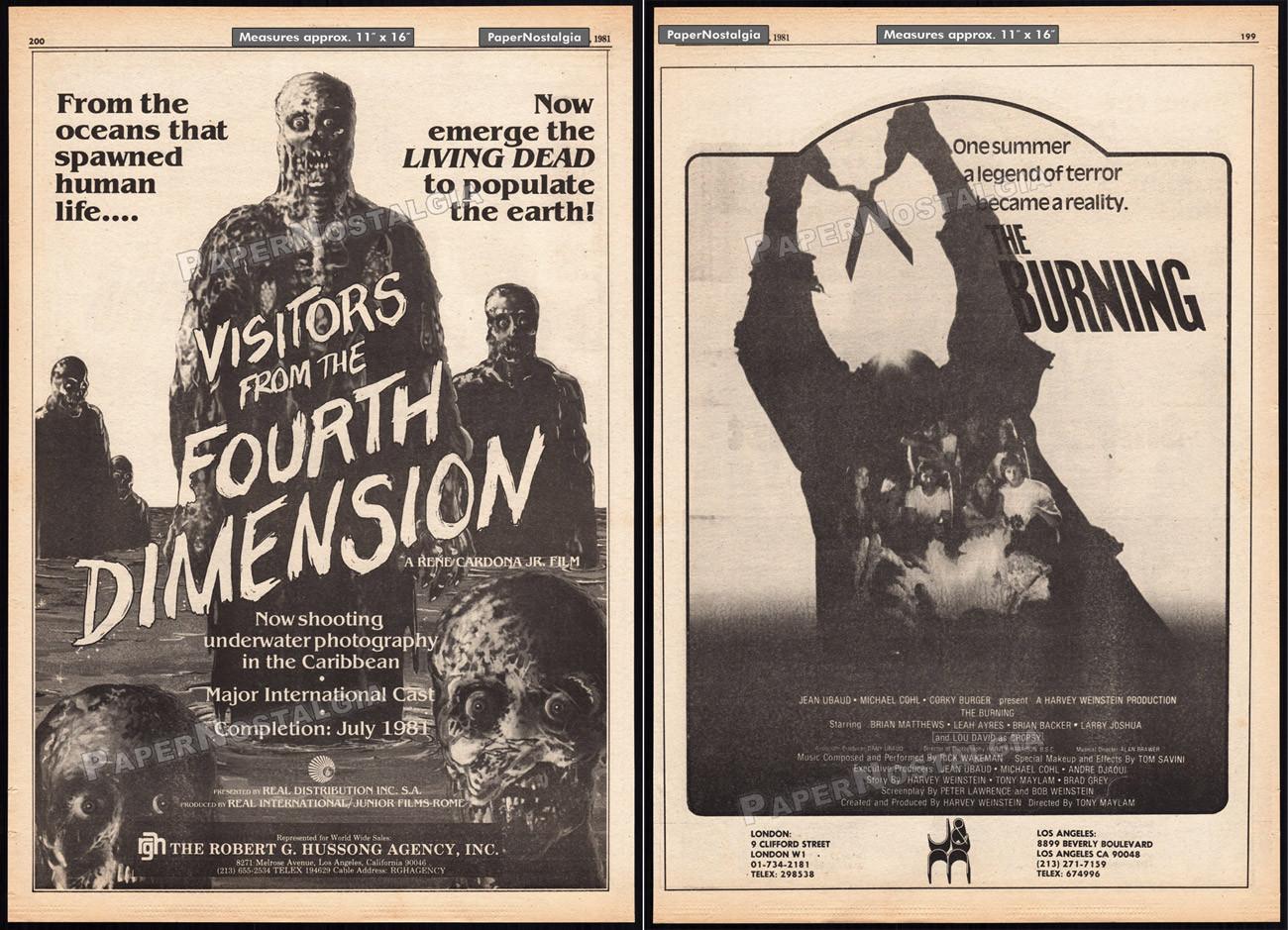 Visitors from the Fourth Dimension / The Burning - Original 1981 Trade AD_poster