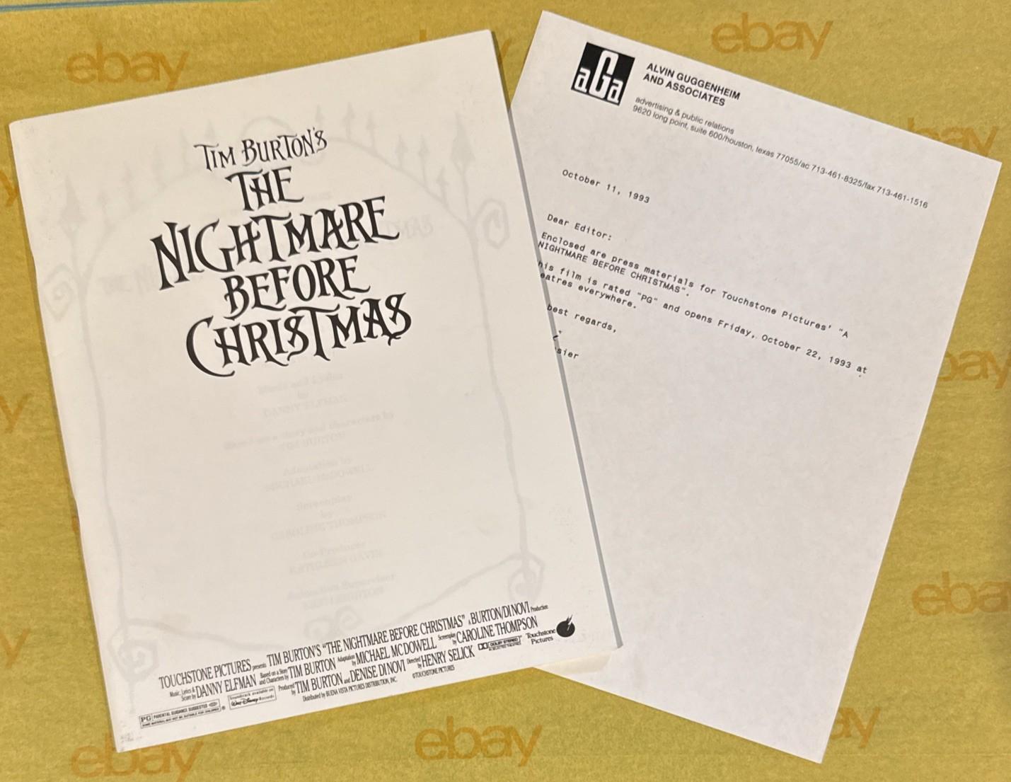 Tim Burton’s The Nightmare Before Christmas 1993 Press Kit (No Photos) + Letter