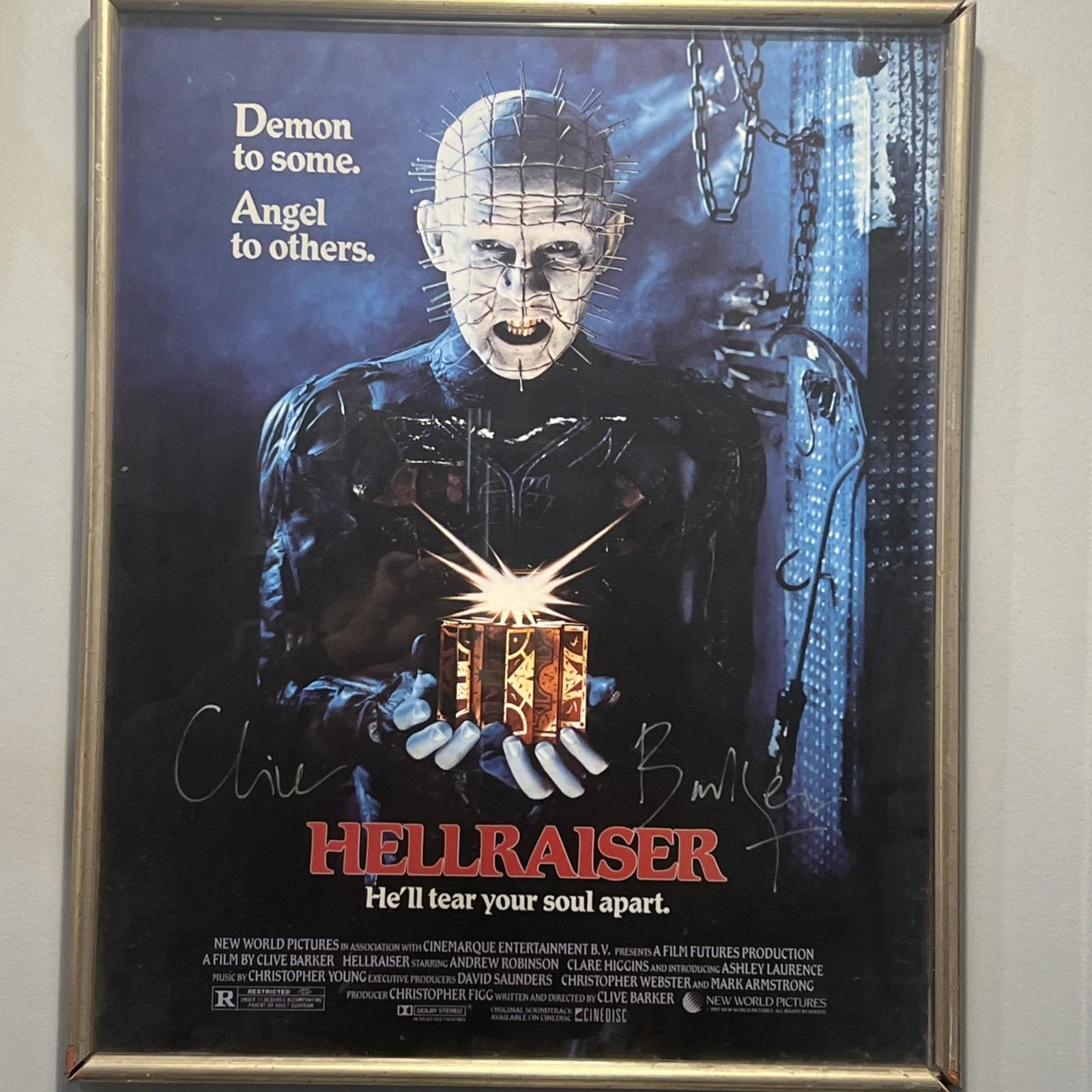 1987 HELLRAISER: PROMOTIONAL POSTER  IN FRAME- SIGNED BY CLIVE BARKER