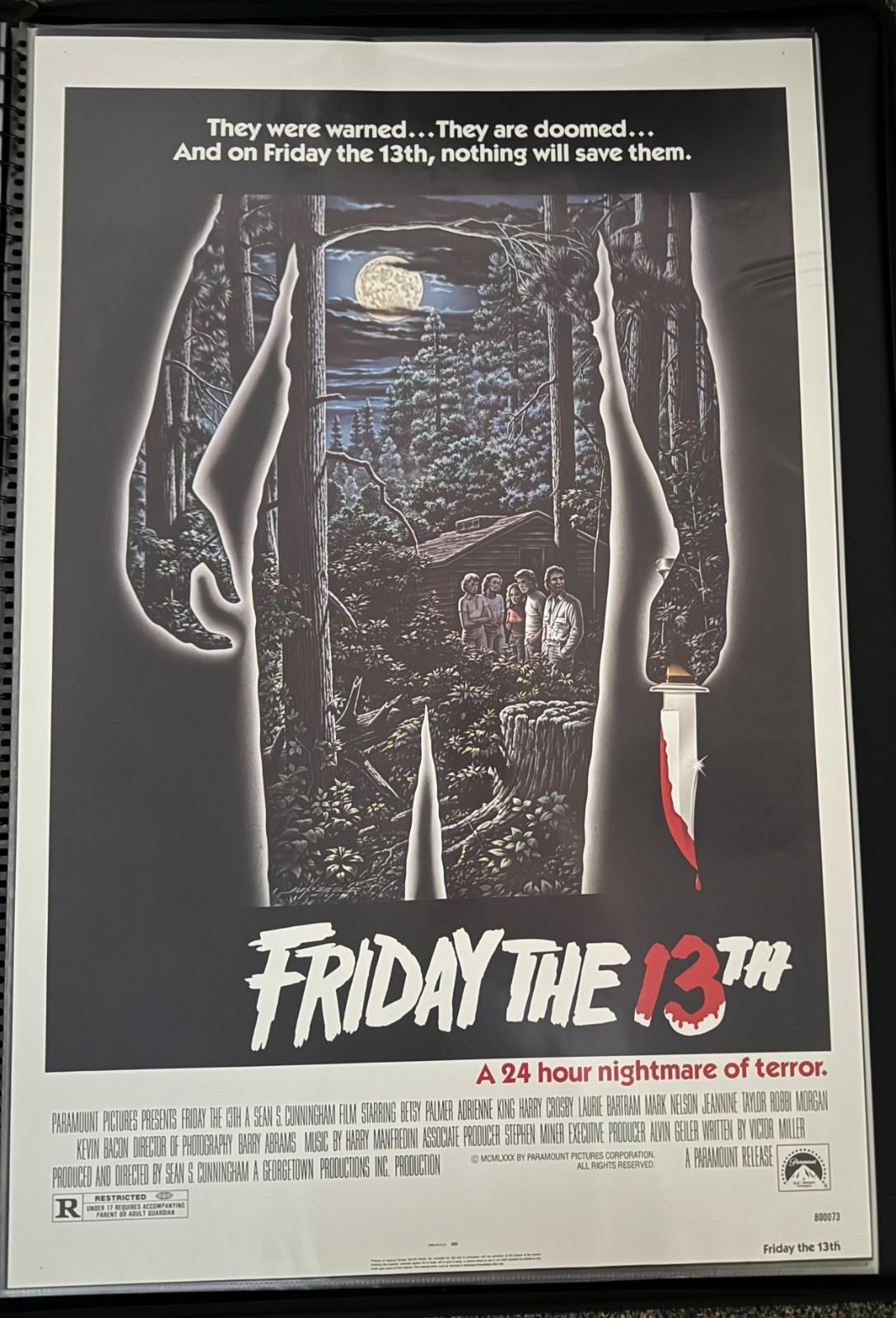 1980 Friday the 13th Original Theatre One Sheet Movie Poster Folded 27x41