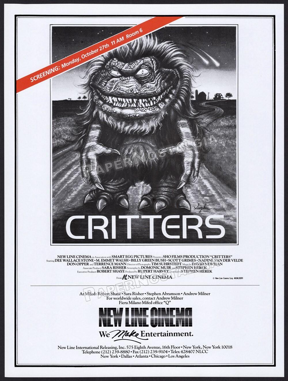 CRITTERS - Original 1986 Trade AD / screening promo / poster _ Dee Wallace