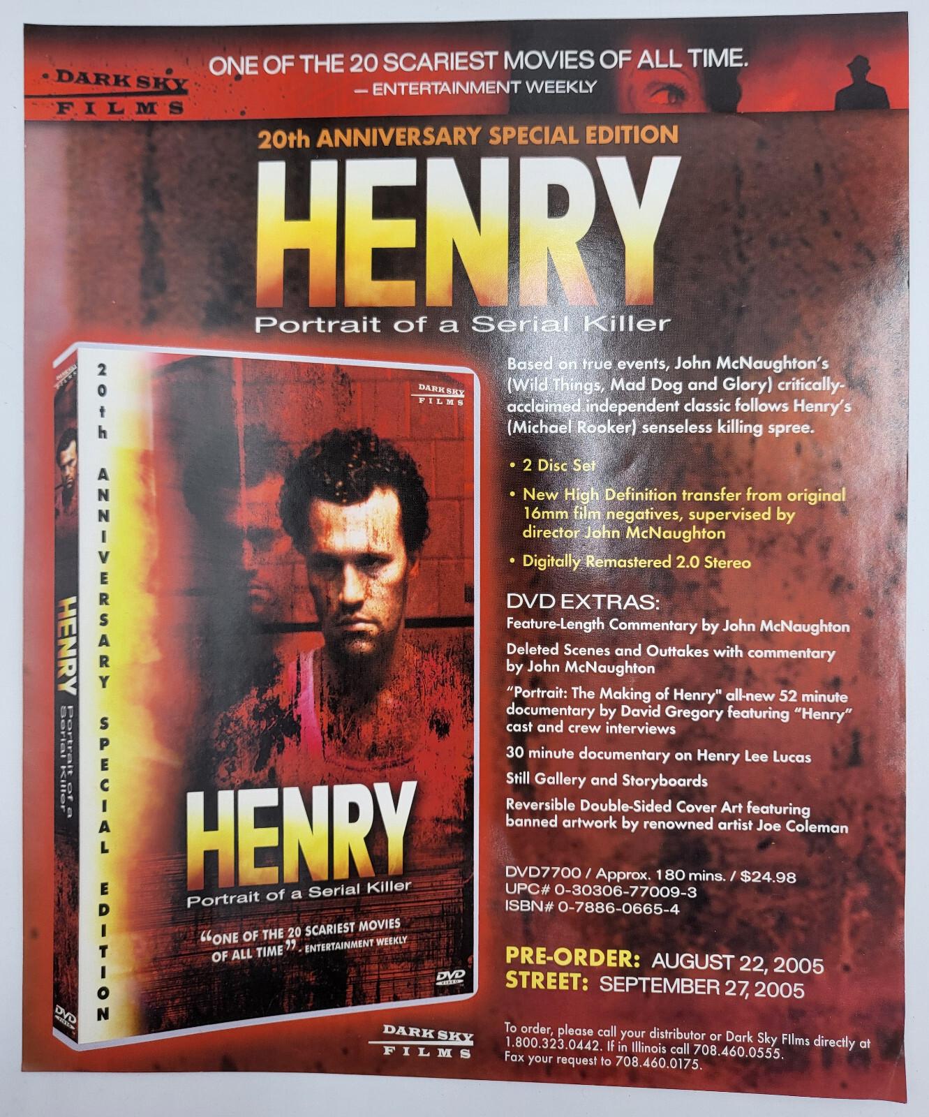 HENRY PORTRAIT SERIAL KILLER DVD FLYER PROMO 2005 RARE! ~ 10.25X8.5"