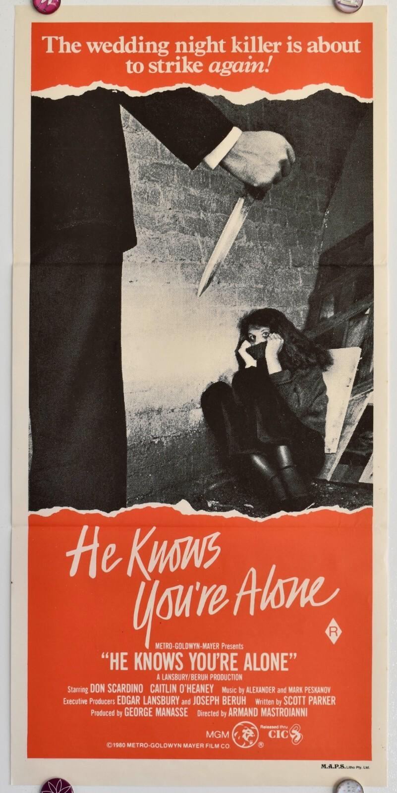 He Knows You're Alone Original 1980 Australian daybill movie poster RARE