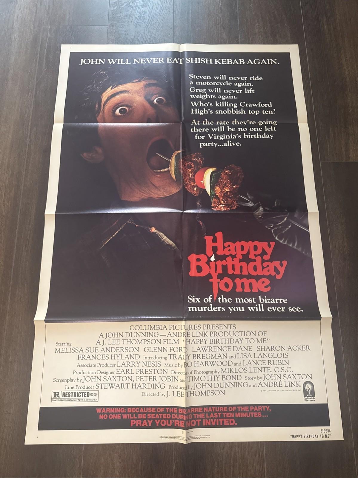 1981 RARE  "HAPPY BIRTHDAY TO ME" ORIGINAL 27X41 FOLDED MOVIE POSTER HORROR MINT