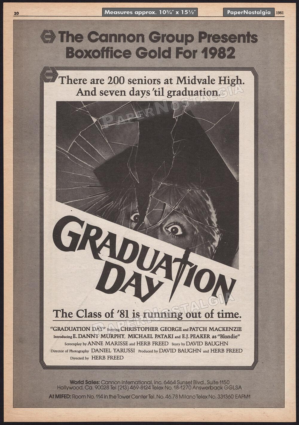 GRADUATION DAY - Original 1981 Trade AD / poster _ Linnea Quigley _ Vanna White