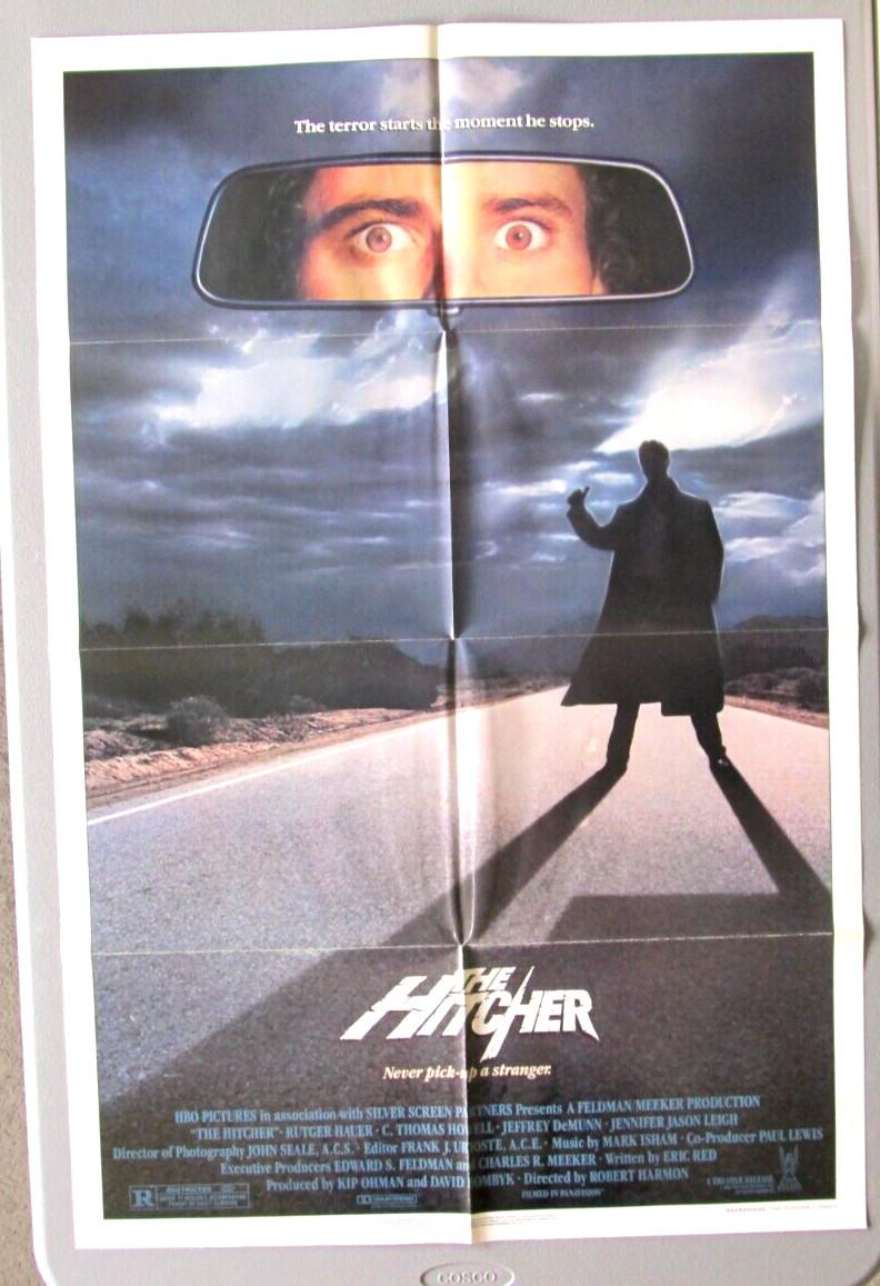 THE HITCHER ORIGINAL 27X41 FOLDED MOVIE POSTER 1986 RUTGER HAUER HITCH HIKING