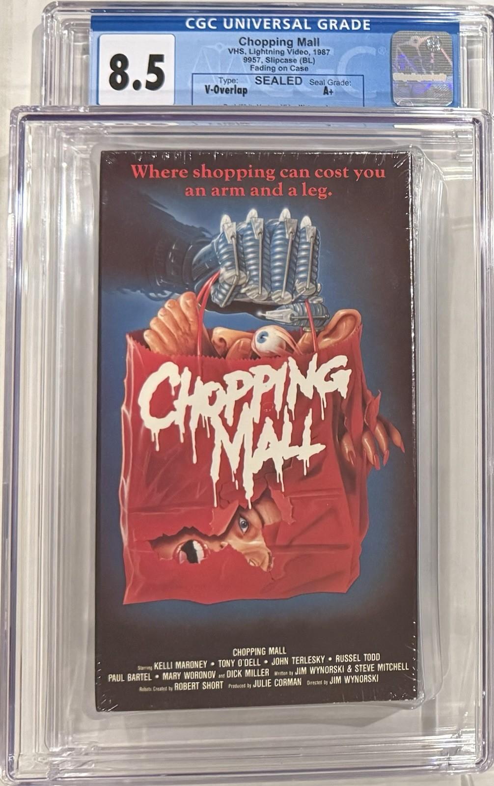 Chopping Mall CGC 8.5 A+ 🔥SEALED VHS! RARE CLASSIC HORROR 1987 White Vestron WM