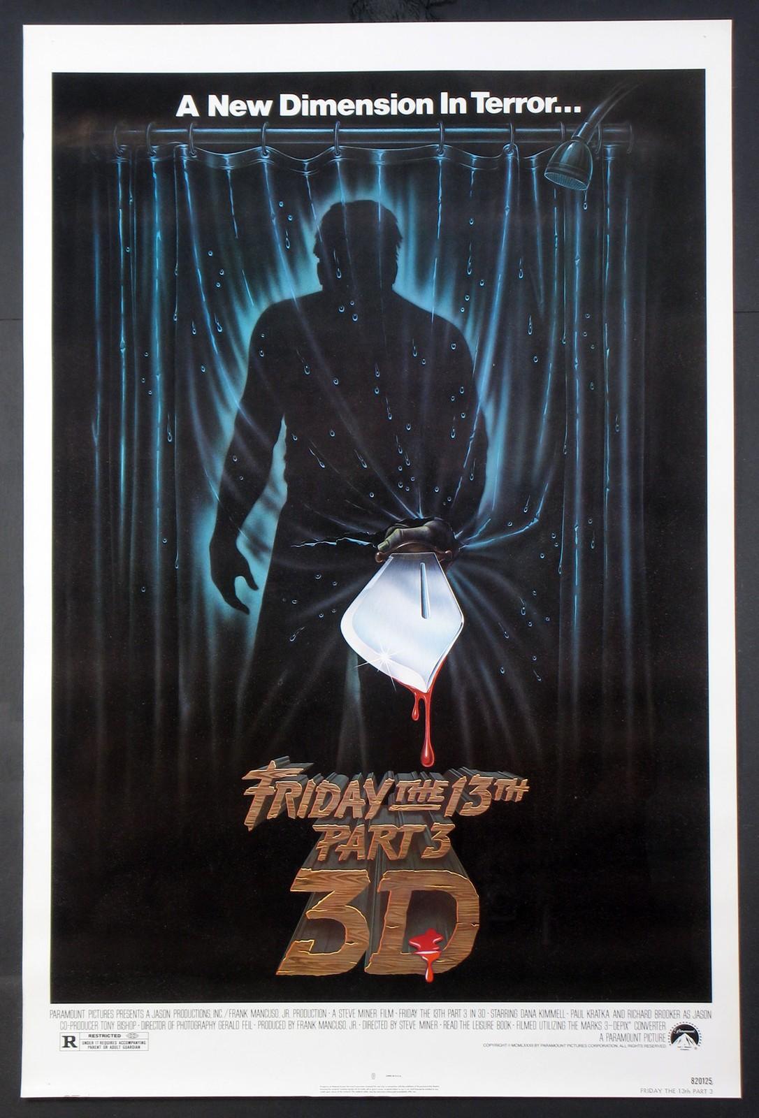 FRIDAY THE 13TH PART 3 III 3-D JASON VOORHEES SLASHER HORROR 1982 1-SHEET ROLLED