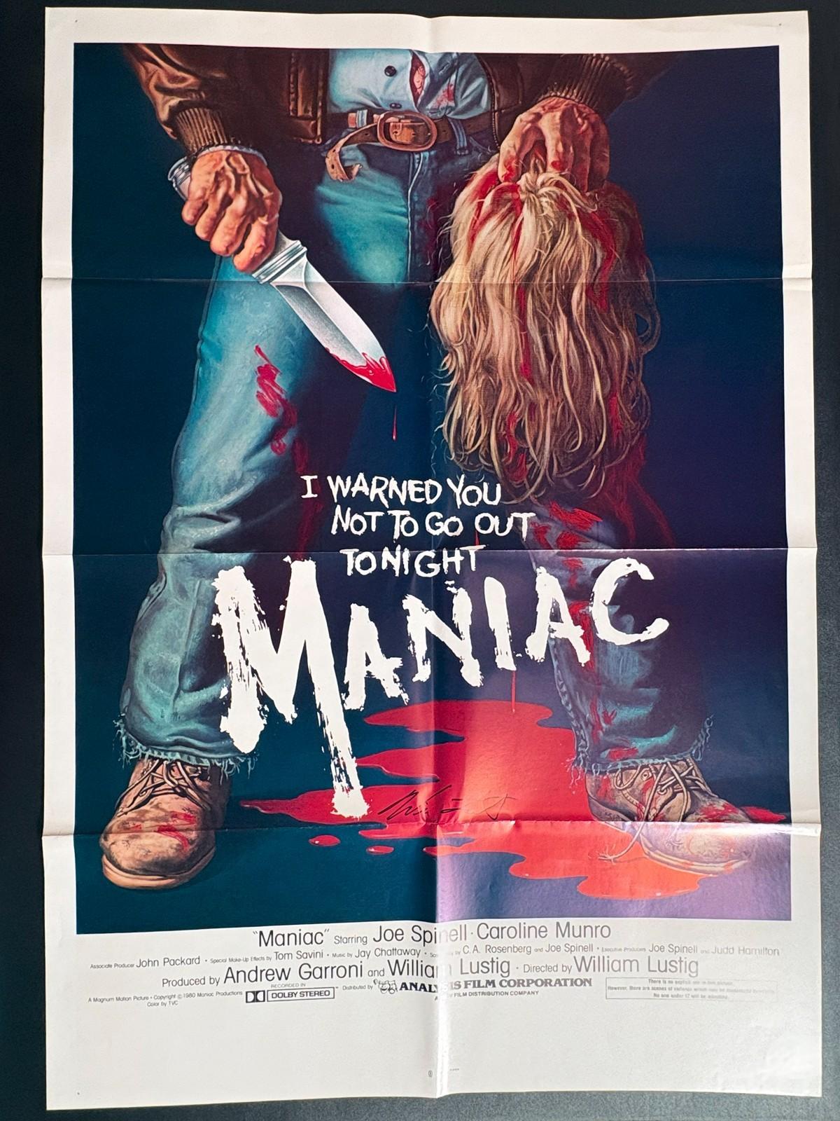 MANIAC (1980) Signed by director WILLIAM LUSTIG Original One Sheet Movie Poster