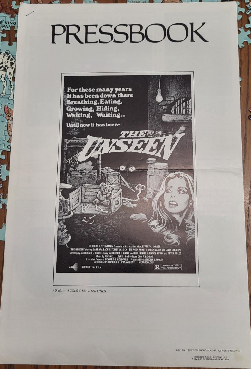 Vintage THE UNSEEN 1981 Original Movie Pressbook World Northal Cult Horror Slash