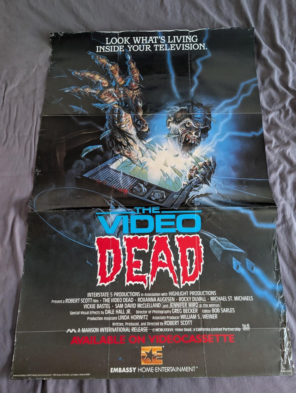 THE VIDEO DEAD 1987 ORIGINAL POSTER VHS VIDEO STORE HORROR ZOMBIE MOVIE 26x40