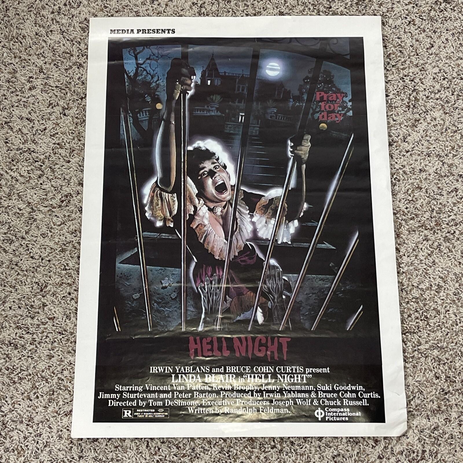 Hell Night Vintage Movie Poster Origional 1981 Video Promo Linda Blair 27"x19"