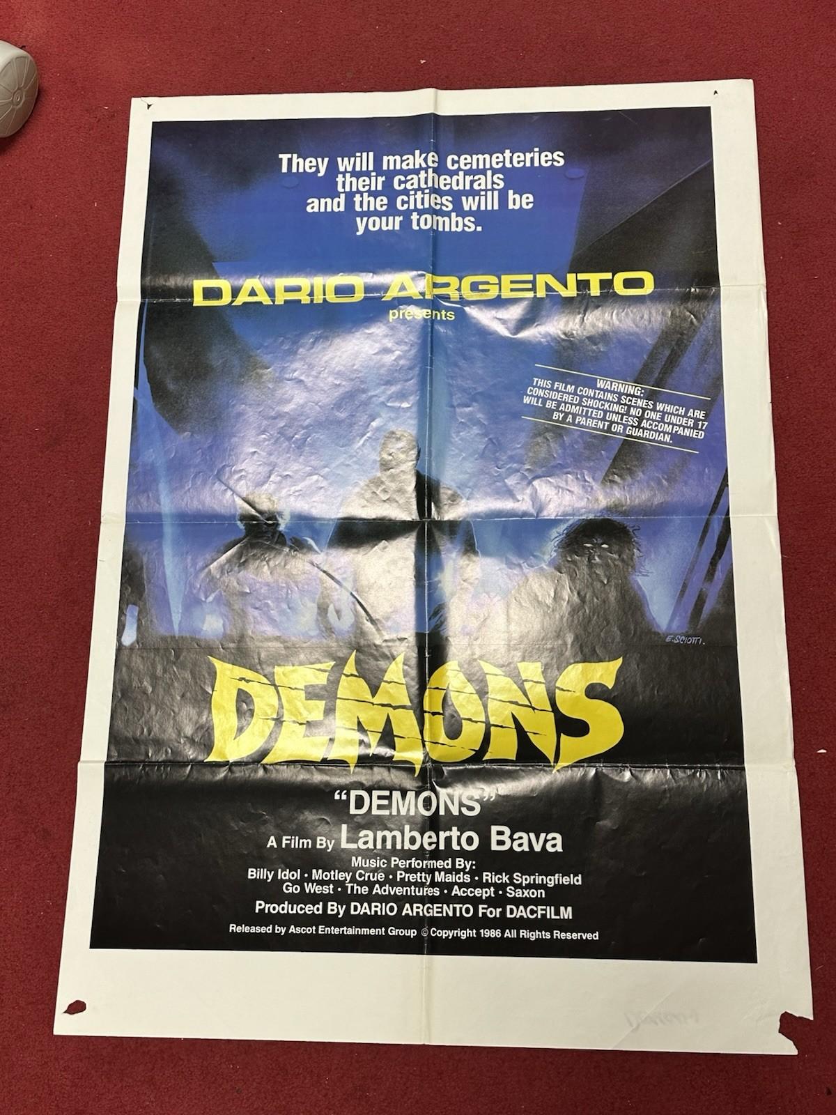 DEMONS / Demoni 1985 ORIGINAL 28X41 1ST RELEASE MOVIE POSTER LAMBERTO BAVA
