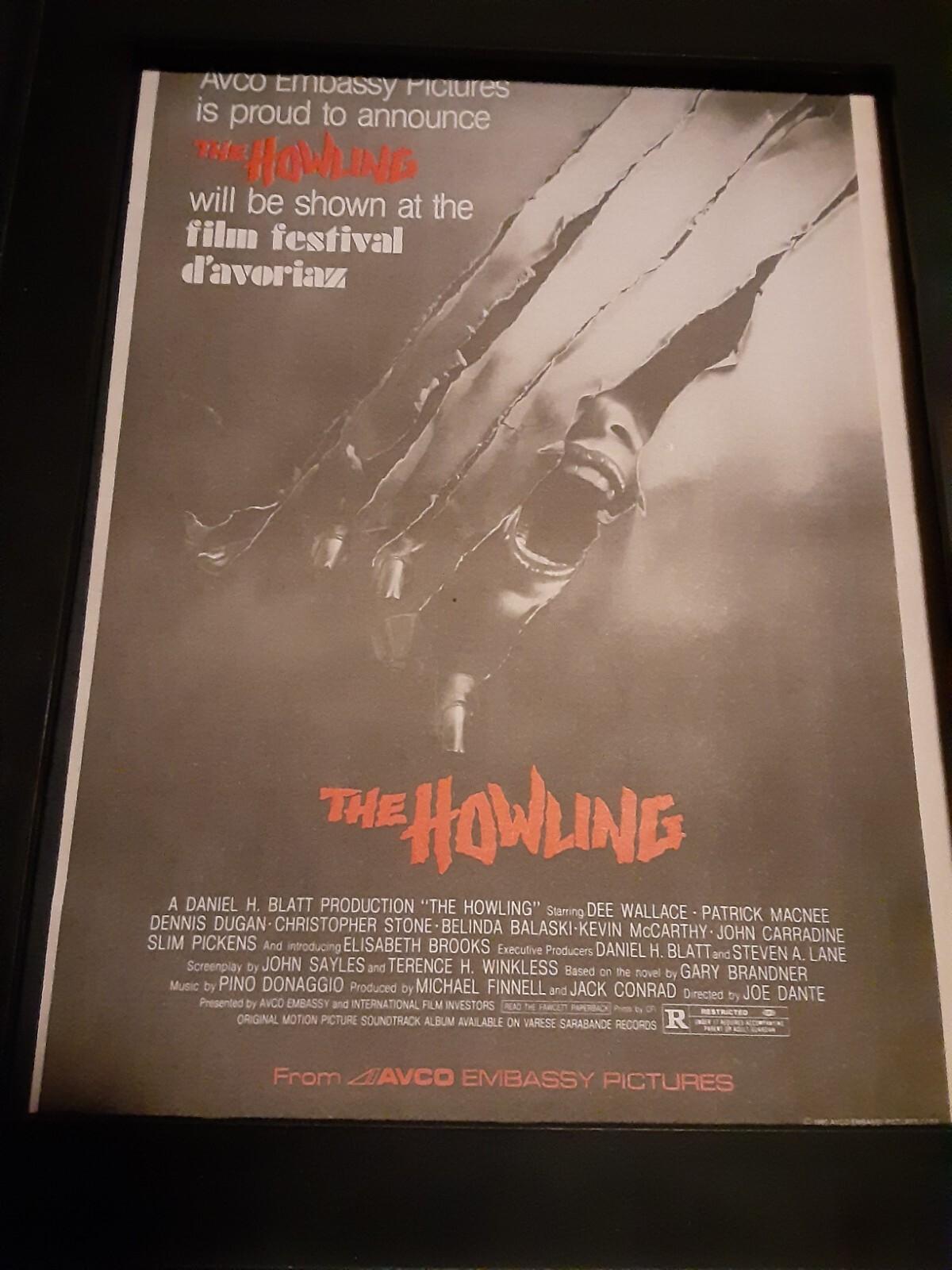 The Howling Rare Original Promo Poster Ad Framed! #3