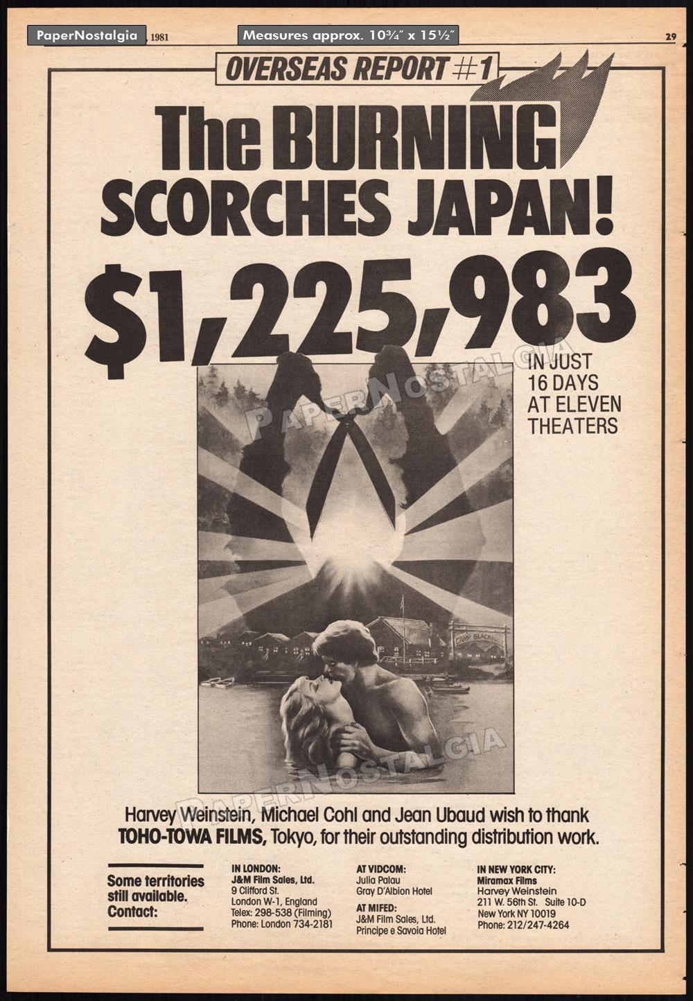 THE BURNING - Original 1981 Trade AD / poster_ horror promo_ Tom Savini _ Cropsy