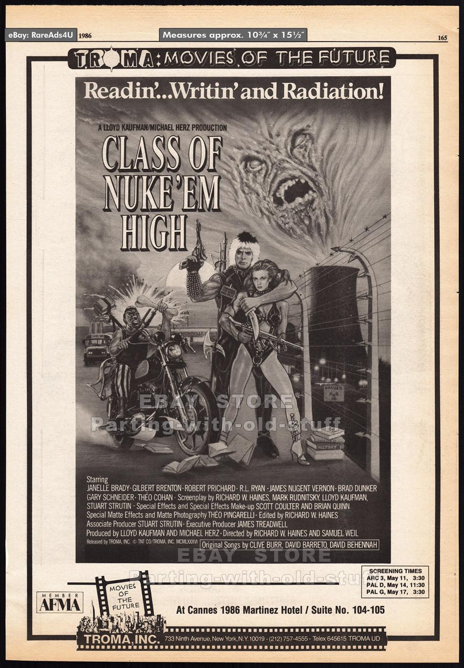 CLASS OF NUKE'EM HIGH__Original 1986 Trade AD / poster__screening promo__TROMA