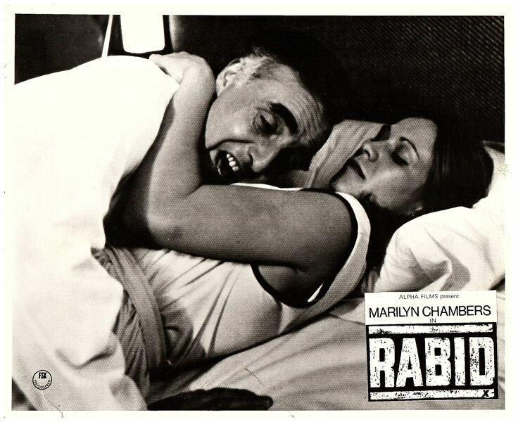 Rabid original 1977 lobby card Marilyn Chambers attacking man in bed