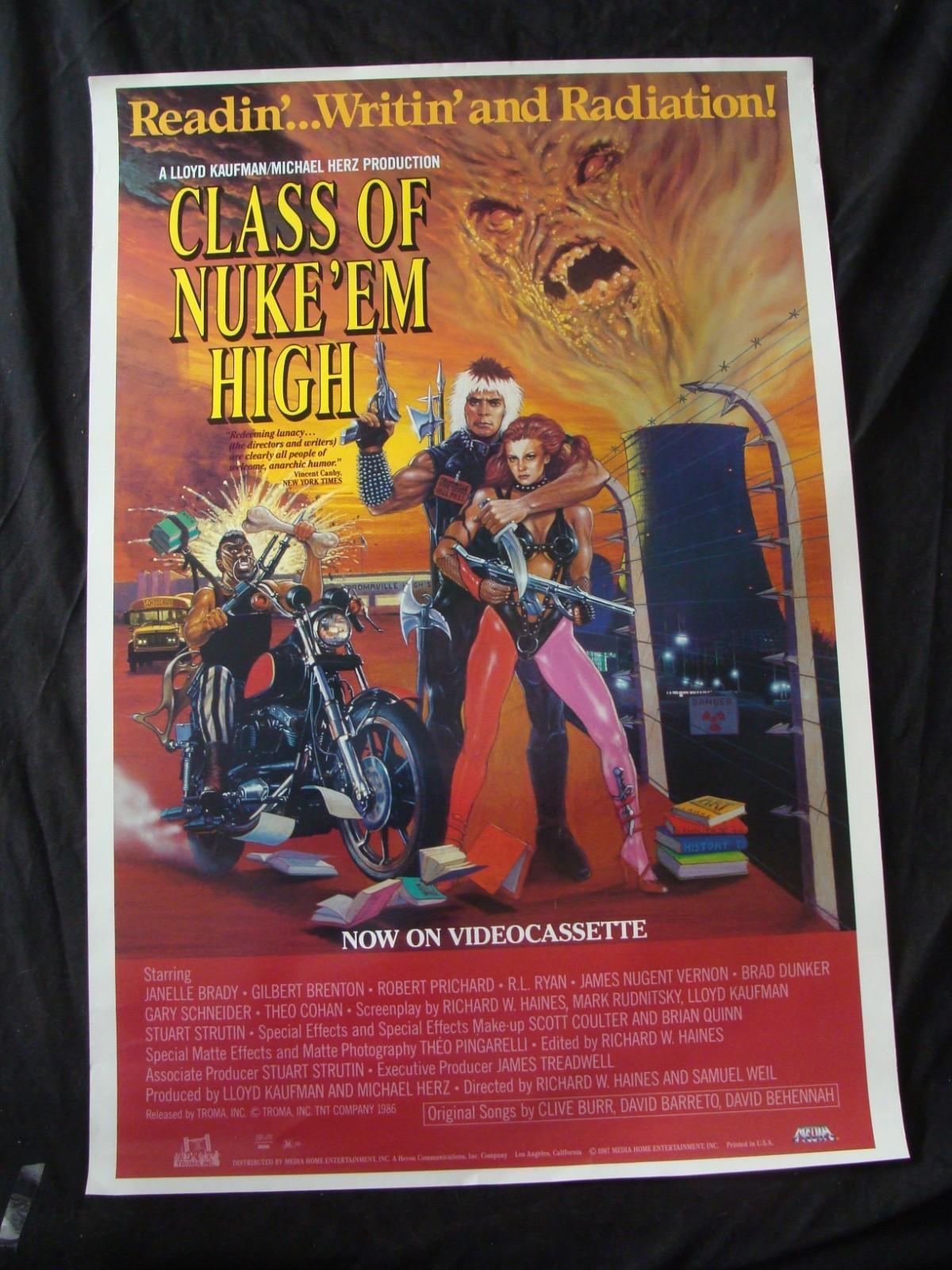 CLASS OF NUKE ‘EM HIGH movie poster TROMA original 1987 video store promo rolled